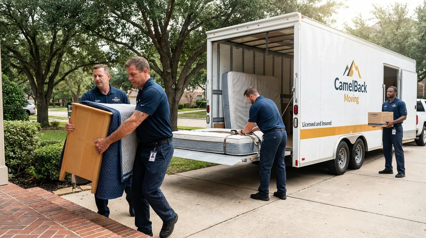 Crew loading residential truck for cross-state move from Cave Springs, AR